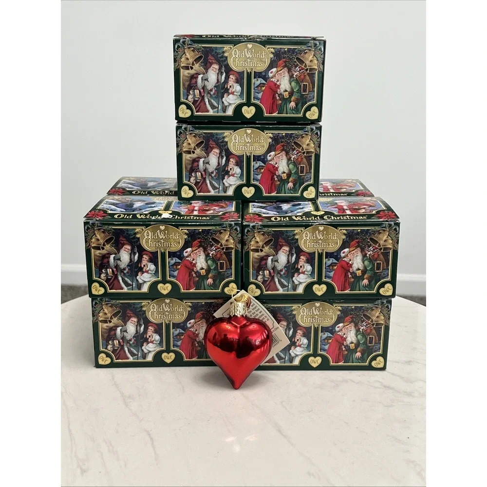 Vtg Old World Christmas Glass Ornaments 10 Shiny Red Heart Holiday Heirloom  OWC